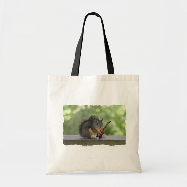 Squirrel Playing Electric Guitar Tote Bag (Front)