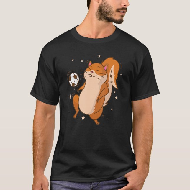 Squirrel playing Soccer Tree Rodent T-Shirt (Front)
