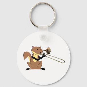 Squirrel Playing the Trombone Key Ring