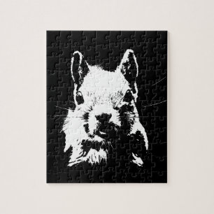 Squirrel Pop Art Animals Black & White Jigsaw Puzzle