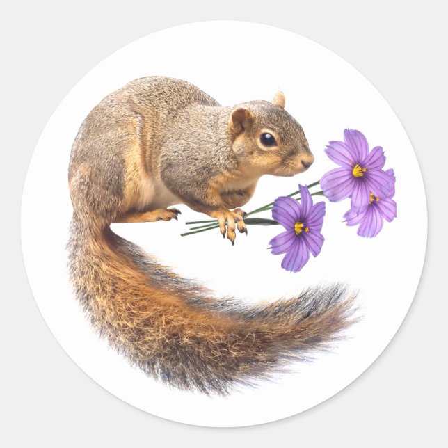 Squirrel Purple Flowers Sticker (Front)