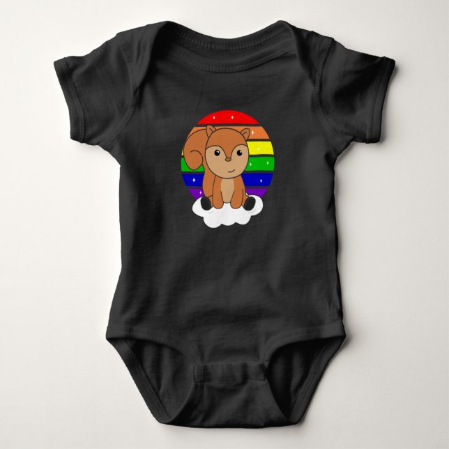 Squirrel Rainbow Glitter Kawaii Croissant Baby Bodysuit (Front)