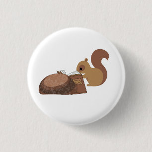 Squirrel Reading  3 Cm Round Badge