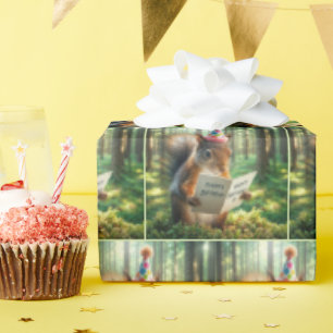Squirrel Reading a Birthday Card Wrapping Paper