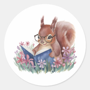 Squirrel Reading A Book, Nestled In Flowers Classic Round Sticker