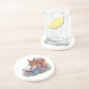Squirrel Reading A Book, Nestled In Flowers Coaster