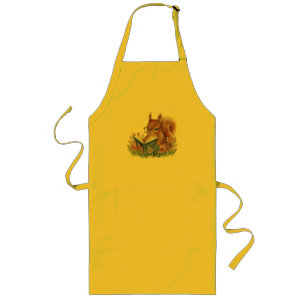 Squirrel Reading A Book, Nestled In Flowers Long Apron