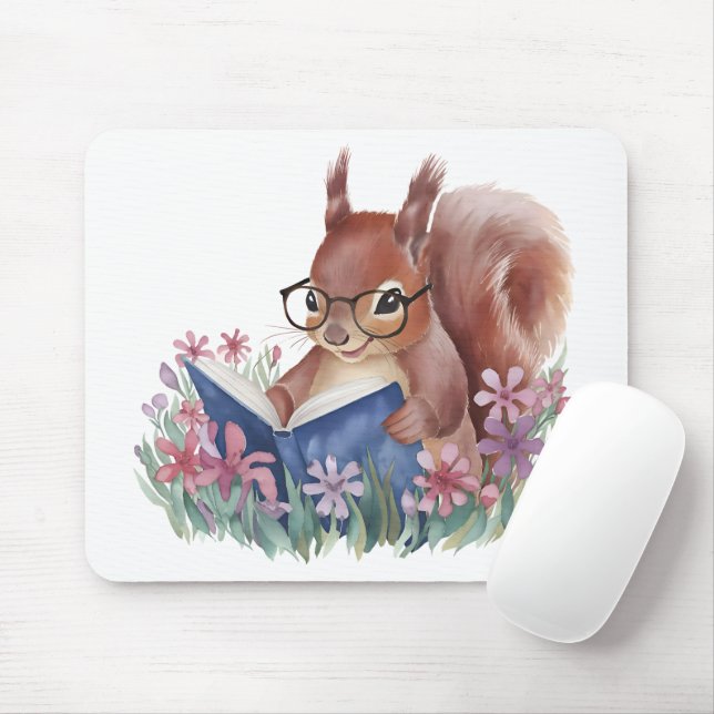 Squirrel Reading A Book, Nestled In Flowers Mouse Pad (With Mouse)
