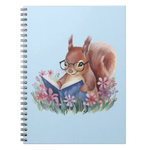 Squirrel Reading A Book, Nestled In Flowers Notebook