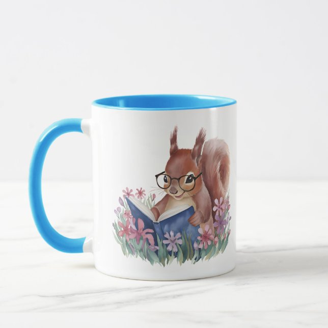 Squirrel Reading Book In A Bed Of Flowers  Mug (Left)