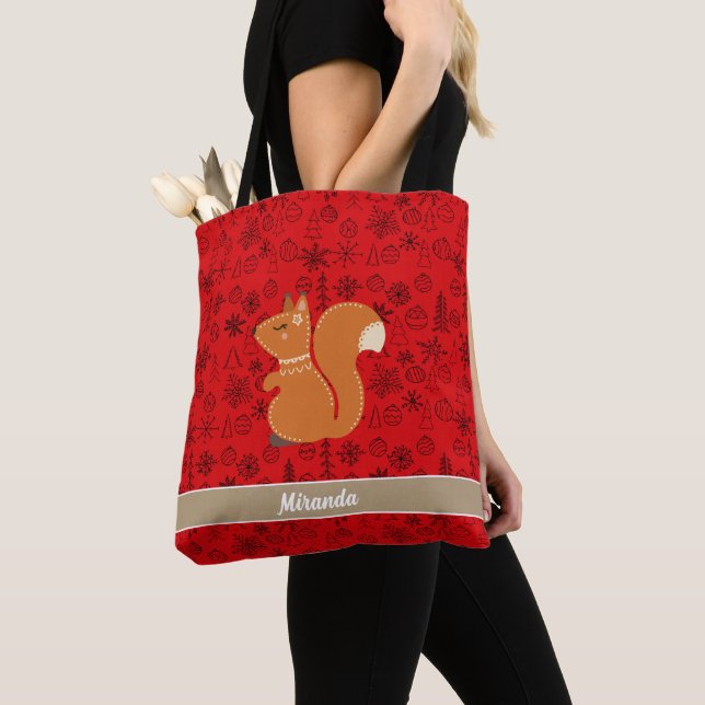 Squirrel red pattern  tote bag (Close Up)