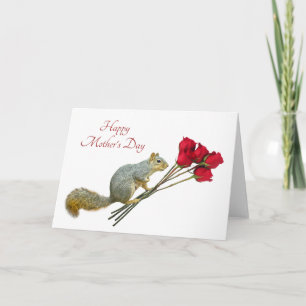 Squirrel Red Roses Mother's Day Card