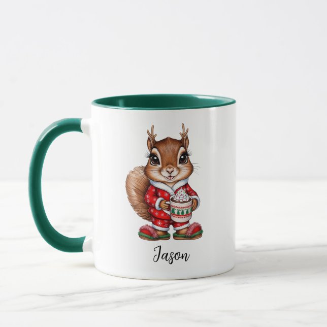 Squirrel Reindeer Personalised Christmas Mug (Left)