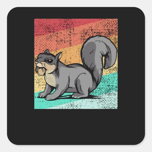 Squirrel Retro Square Sticker (Front)