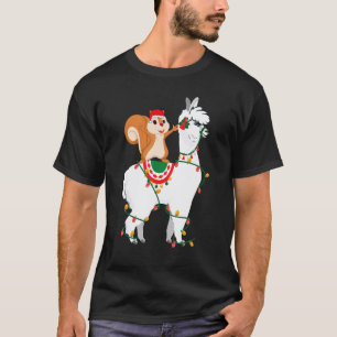 Squirrel Riding Llama Lights Santa Christmas Paja T-Shirt