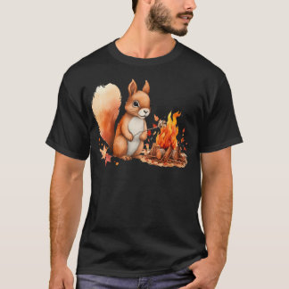 Squirrel Roasting Marshmallow Campfire Camping Cam T-Shirt