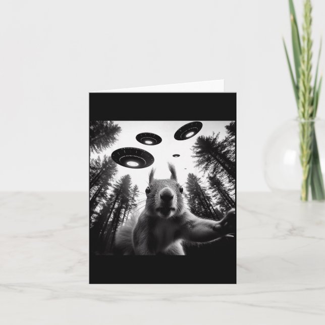 Squirrel Selfie With Alien Ufo Funny For Men Women Card (Front)