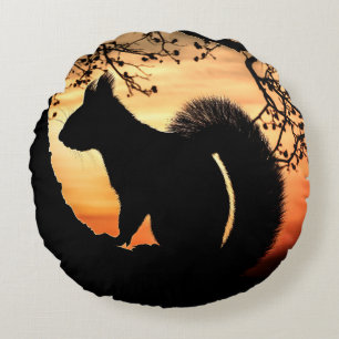 Squirrel Silhouette Round Cushion