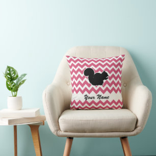 Squirrel Silhouette with Pink Chevron Pattern Cushion