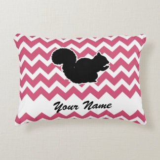 Squirrel Silhouette with Pink Chevron Pattern Decorative Cushion