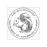 Squirrel Sketch | Round Family Name Return Address