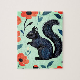 Squirrel Spring Flowers Art Jigsaw Puzzle