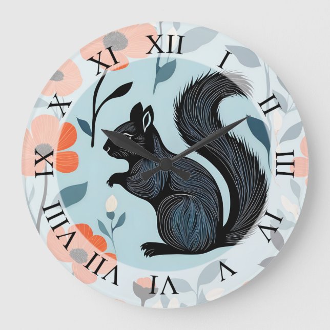 Squirrel Spring Flowers Art  Large Clock (Front)