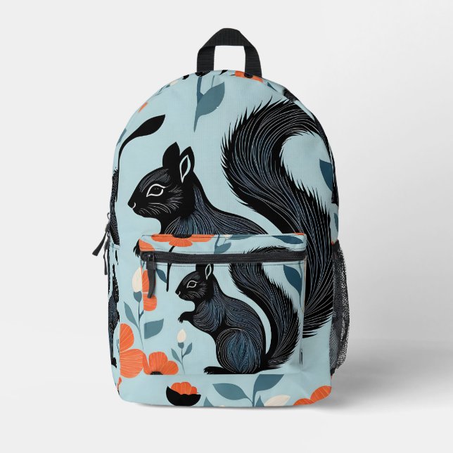 Squirrel Spring Flowers Art  Printed Backpack (Front)