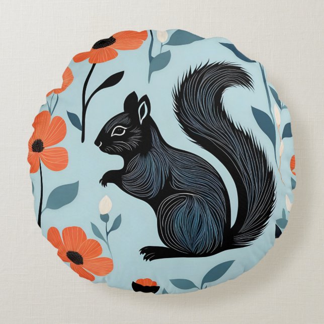 Squirrel Spring Flowers Art  Round Cushion (Front)