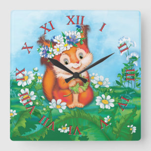 Squirrel square wall clock