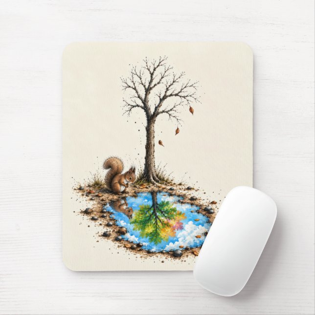 Squirrel Staring into a Rain Puddle Mouse Pad (With Mouse)