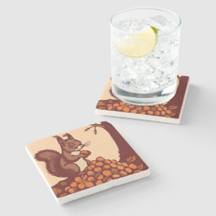 Squirrel Stone Coaster - Marble, Travertine