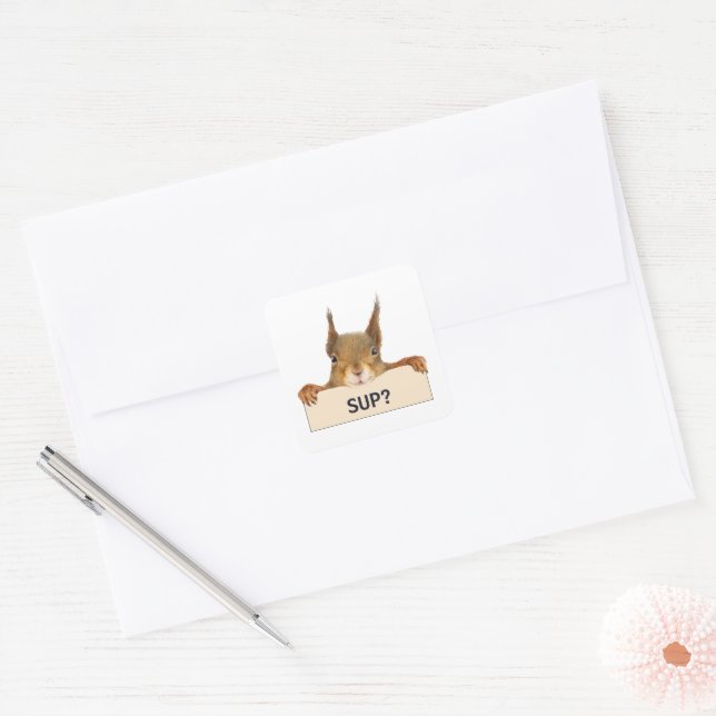 Squirrel SUP? Custom Text Square Sticker (Envelope)