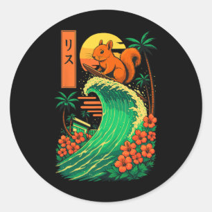 Squirrel Surfing Japanese  Classic Round Sticker