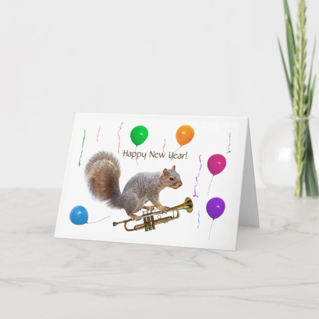Squirrel Trumpet and Balloons Card (Front)