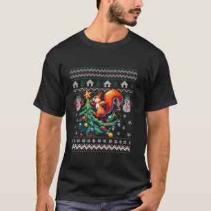 Squirrel Ugly Christmas Santa Hat Tree Light Snowm T-Shirt