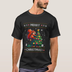 Squirrel Ugly Christmas Snowflakes Light Santa Hat T-Shirt
