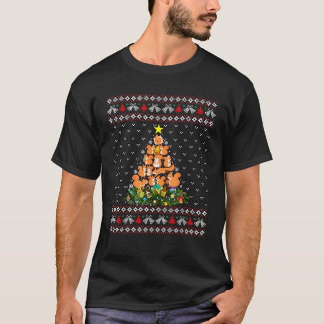 Squirrel Ugly Christmas Tree Funny Snowflakes Cand T-Shirt (Front)