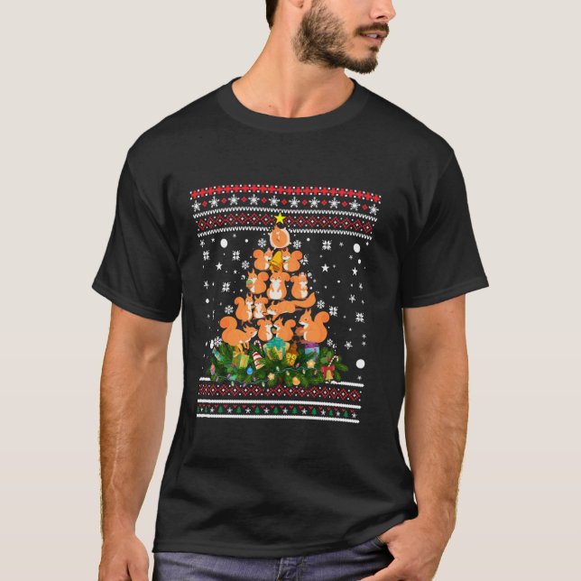 Squirrel Ugly Christmas Tree Funny Snowflakes Cand T-Shirt (Front)