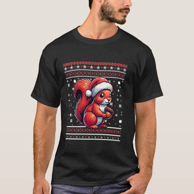 Squirrel Ugly Funny Nuts Christmas Santa Hat Snowf T-Shirt (Front)