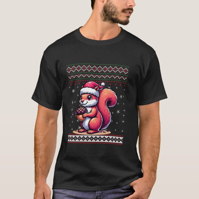 Squirrel Ugly Funny Nuts Christmas tree Santa Hat  T-Shirt (Front)