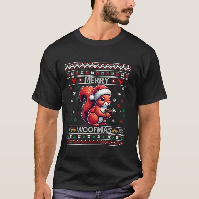 Squirrel Ugly Nuts Funny Christmas Santa Hat Tree  T-Shirt (Front)