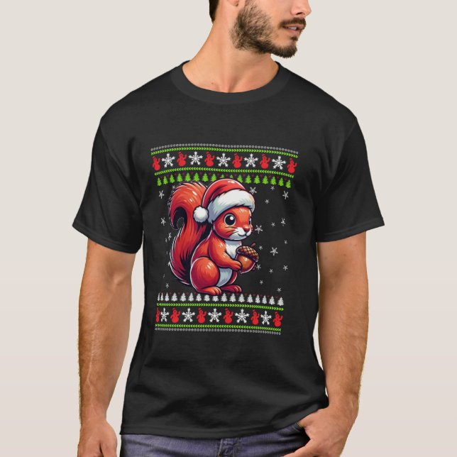 Squirrel Ugly Nuts Funny Christmas Tree Santa Hat  T-Shirt (Front)