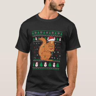 Squirrel Ugly Xmas Light Santa Hat Snowflakes Chri T-Shirt