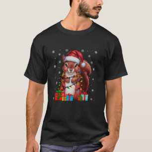 Squirrel Ugly Xmas Lights Santa Hat Squirrel Chris T-Shirt