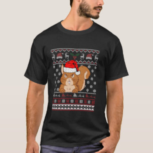 Squirrel Ugly Xmas Party Tree Santa Hat Snowflakes T-Shirt