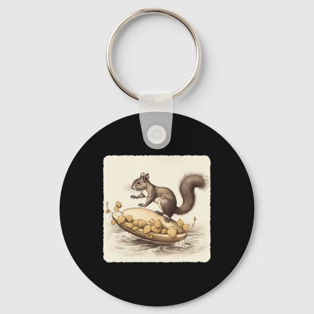 Squirrel Water Skiing On A Pair Of Acorns. Adventu Key Ring (Front)