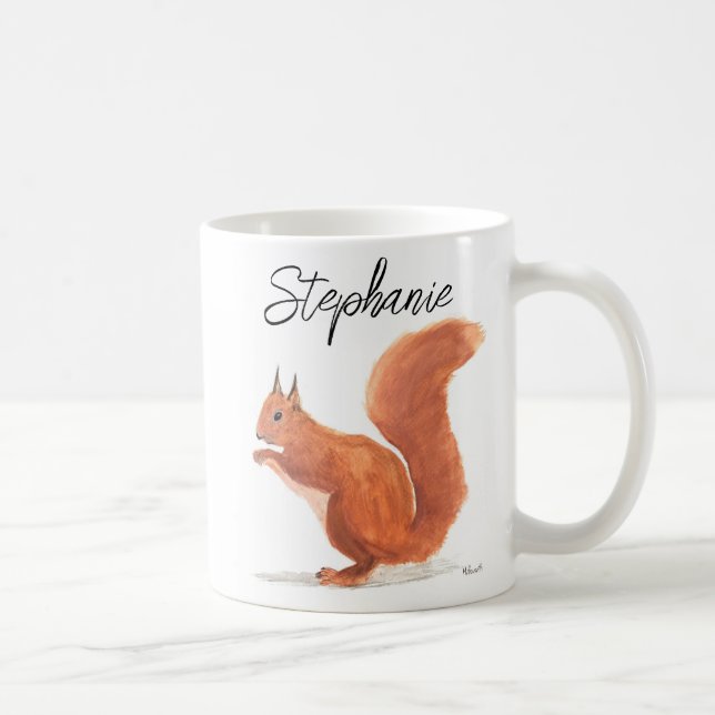 Squirrel watercolor animal woodland baby name fall coffee mug (Right)
