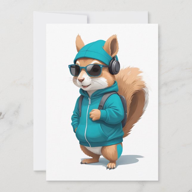 Squirrel Wearing Hoodie Funny Cool Animal Vector Invitation (Front)