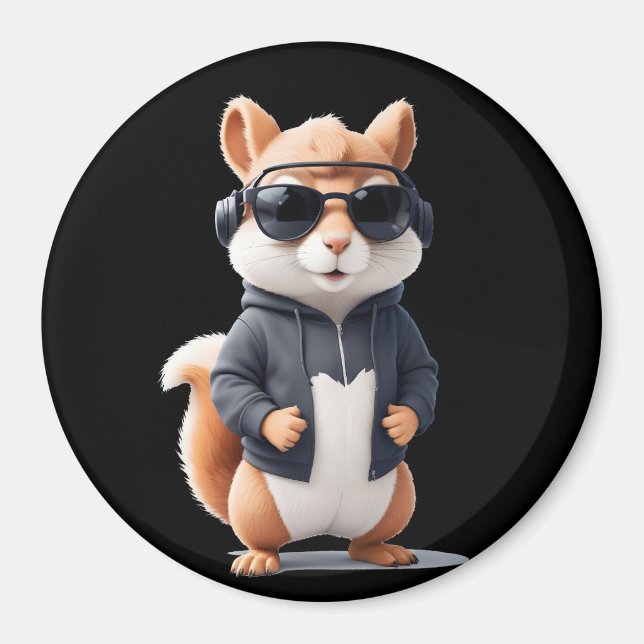 Squirrel Wearing Hoodie Funny Cool Animal Vector Magnet (Front)